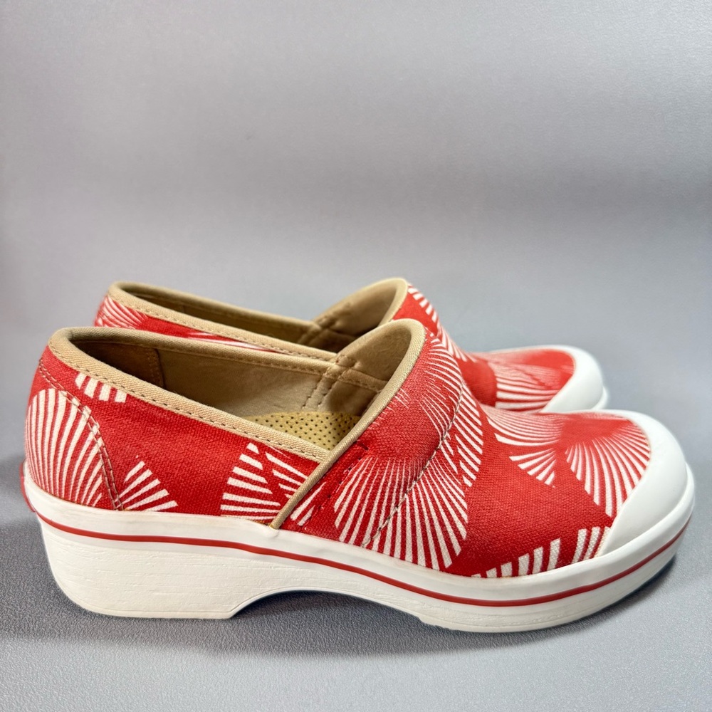 Dansko Bright Orange and White Canvas Vegan Clogs